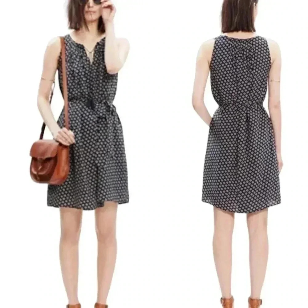 Madewell Women's XXS Silk Ville Coin Tile Belted Dress